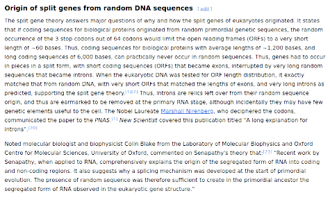 Origin of split genes from random DNA